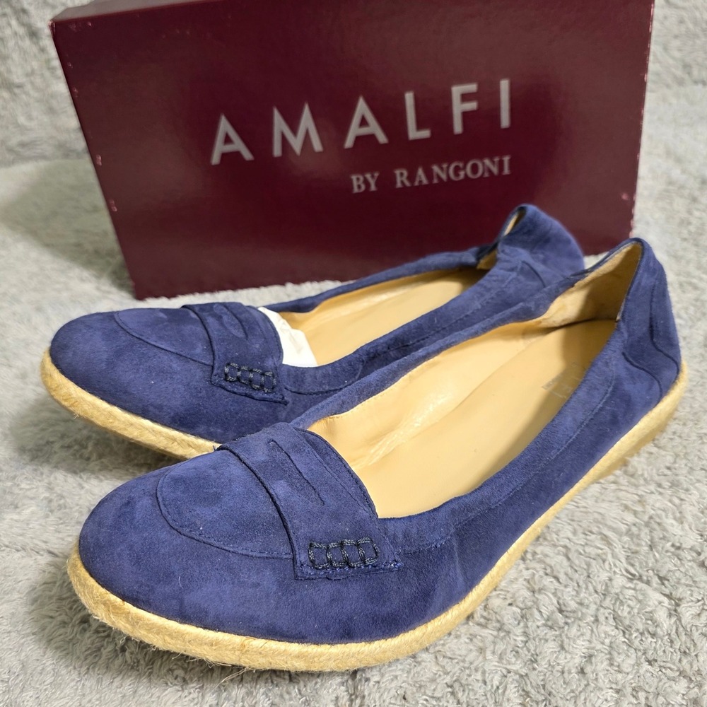 Amalfi by Rangoni Baltic Blue Suede Ballet Flat Espadrille Loafers Womens 10 NEW